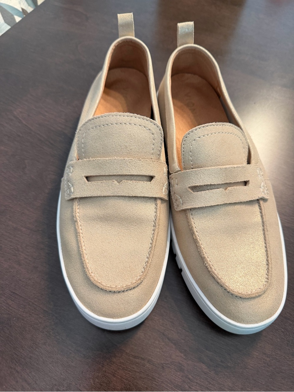 Vionic Women's Uptown Gold Suede Loafers with White Sole